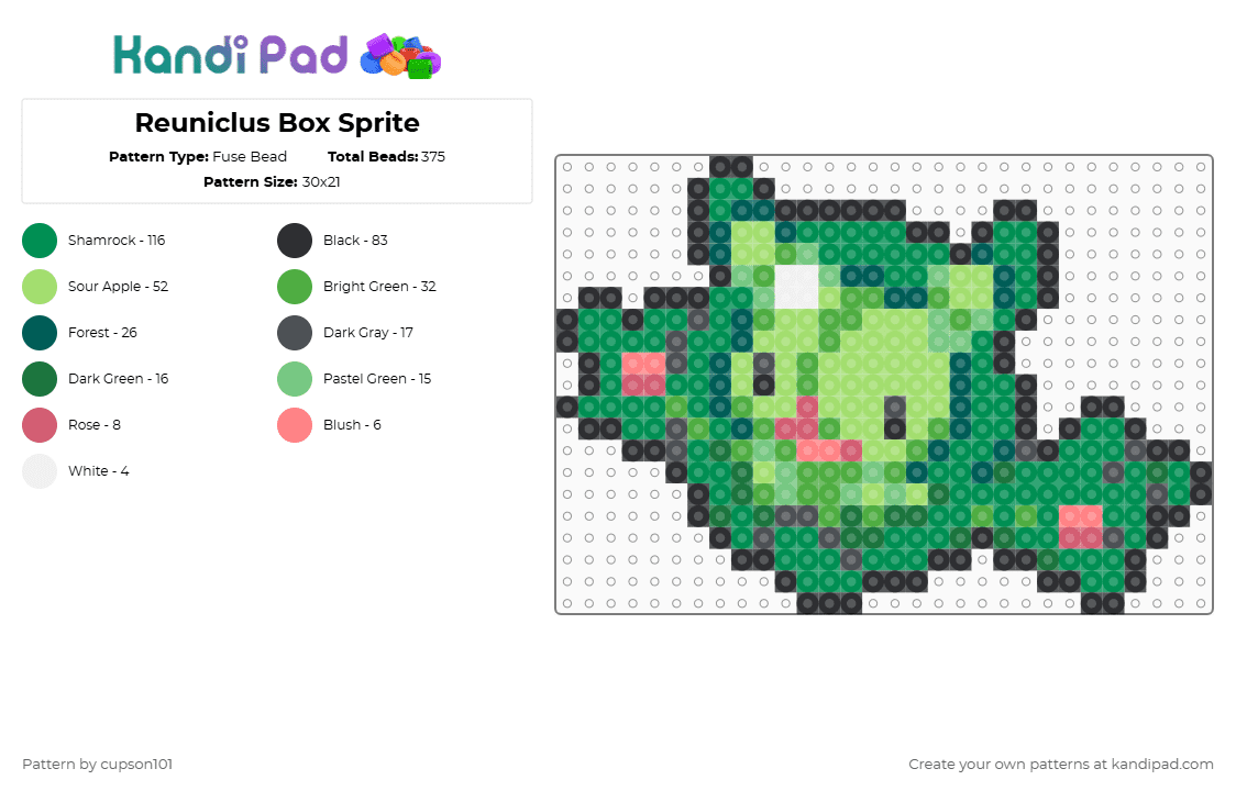 Reuniclus Box Sprite - Fuse Bead Pattern by cupson101 on Kandi Pad - green