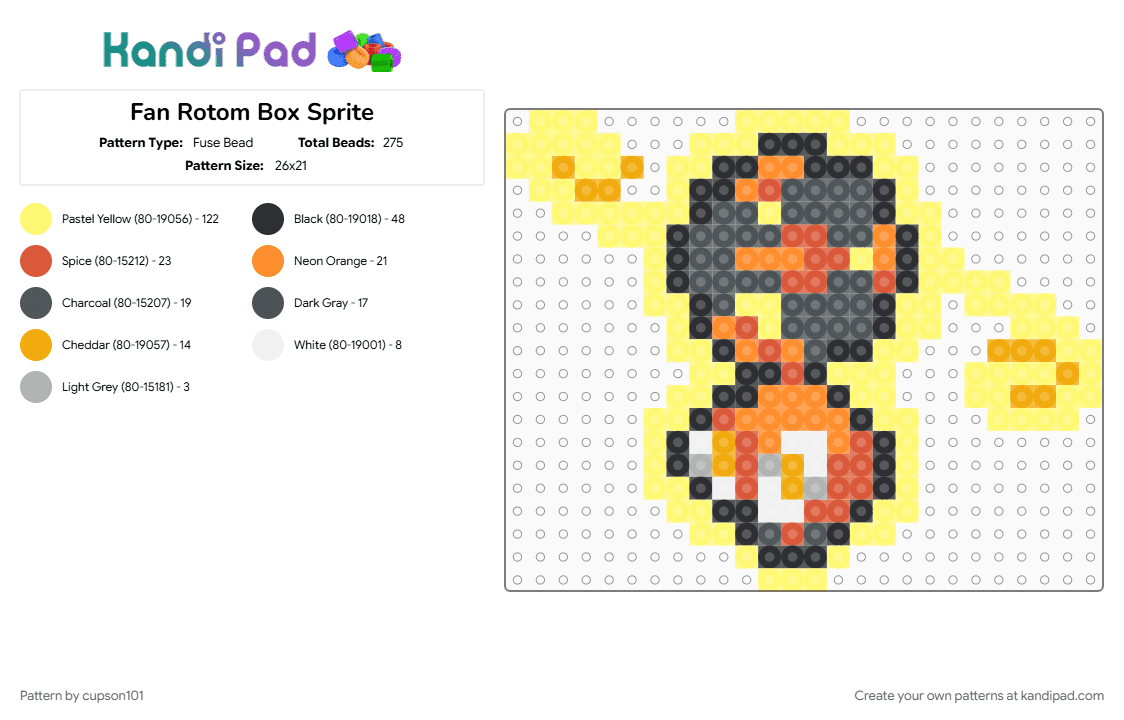 Fan Rotom Box Sprite - Fuse Bead Pattern by cupson101 on Kandi Pad - orange, yellow