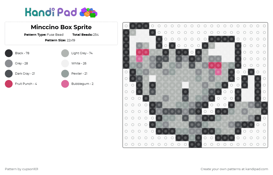 Minccino Box Sprite - Fuse Bead Pattern by cupson101 on Kandi Pad - gray,beige