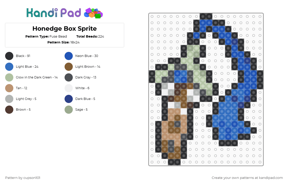 Honedge Box Sprite - Fuse Bead Pattern by cupson101 on Kandi Pad - beige,blue