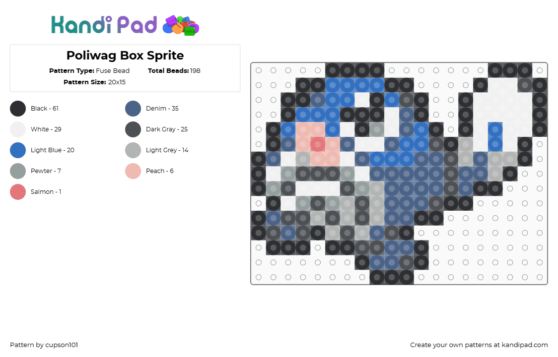 Poliwag Box Sprite - Fuse Bead Pattern by cupson101 on Kandi Pad - gray,blue