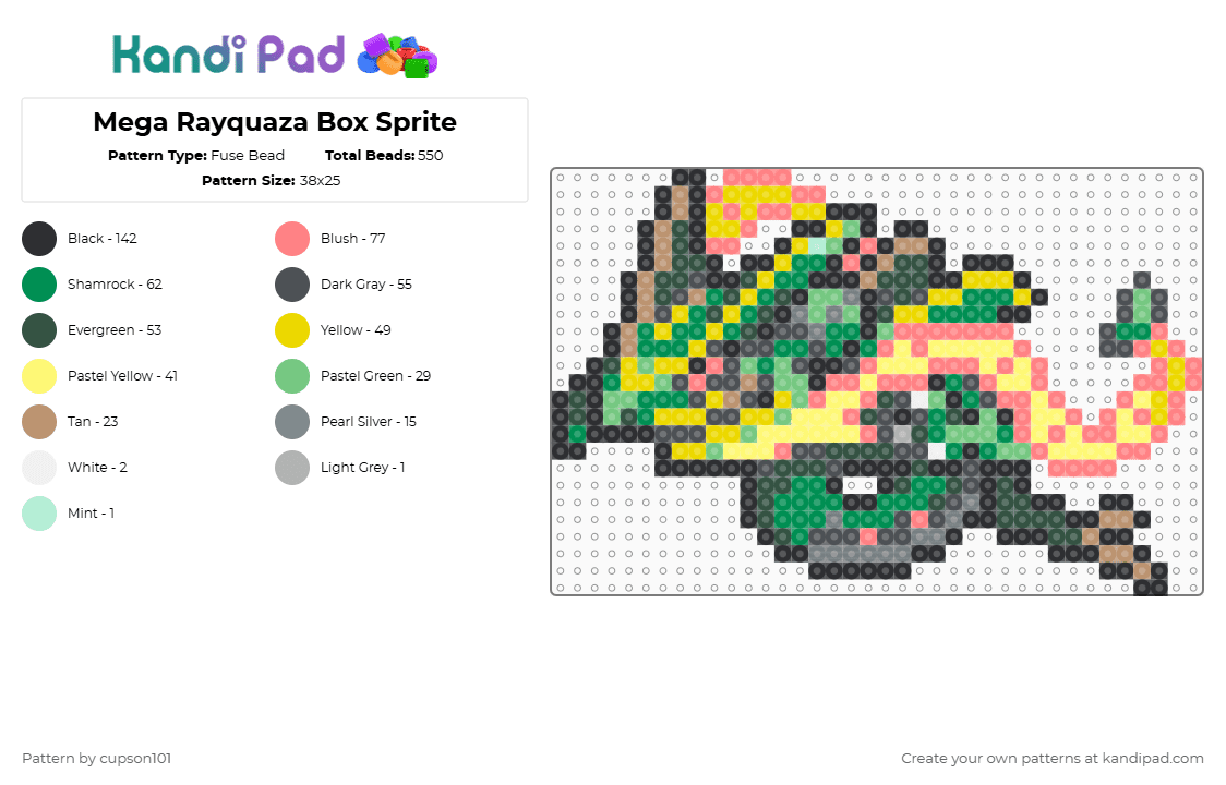 Mega Rayquaza Box Sprite - Fuse Bead Pattern by cupson101 on Kandi Pad - red,yellow,gray,green