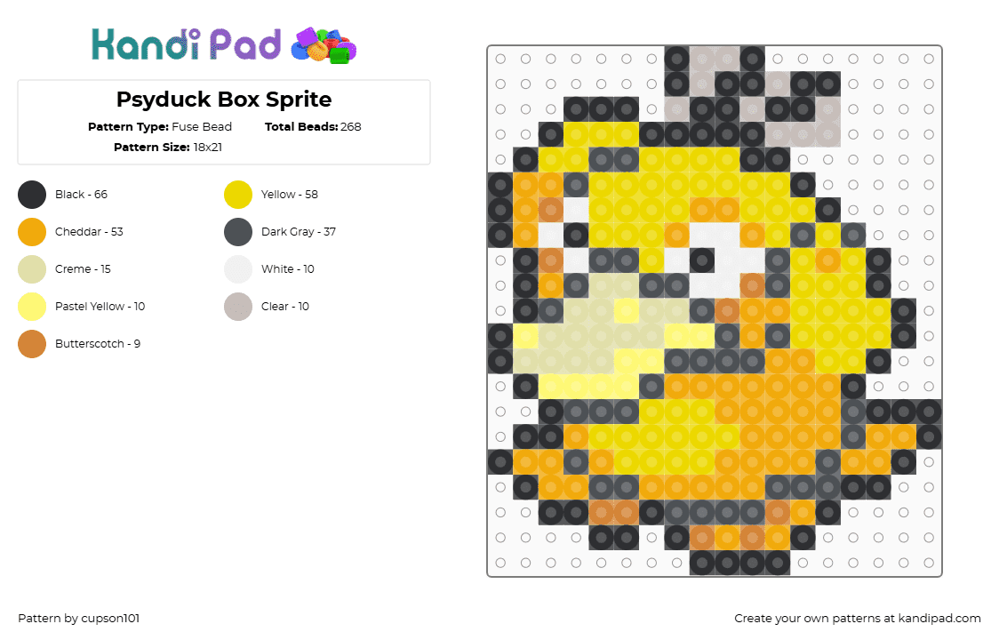 Psyduck Box Sprite - Fuse Bead Pattern by cupson101 on Kandi Pad - yellow,orange