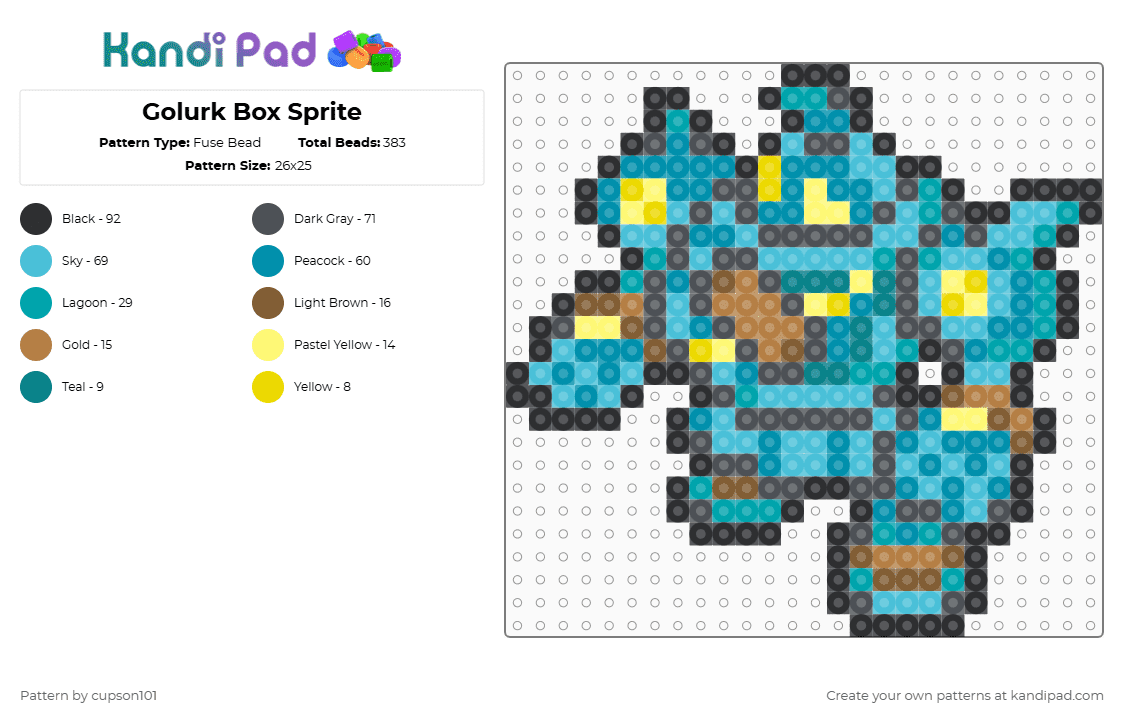 Golurk Box Sprite - Fuse Bead Pattern by cupson101 on Kandi Pad - gray,teal,light blue
