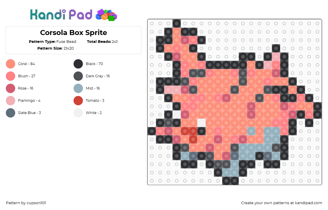 Corsola Box Sprite - Fuse Bead Pattern by cupson101 on Kandi Pad - red,orange