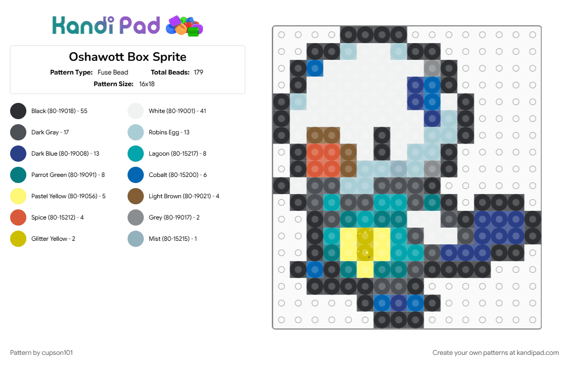 Oshawott Box Sprite - Fuse Bead Pattern by cupson101 on Kandi Pad - blue, gray, light blue, teal