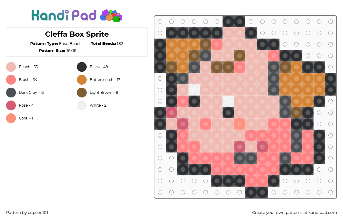 Cleffa Box Sprite - Fuse Bead Pattern by cupson101 on Kandi Pad - red,beige