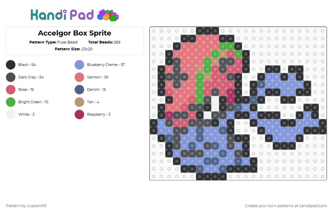 Accelgor Box Sprite - Fuse Bead Pattern by cupson101 on Kandi Pad - gray,red,light blue