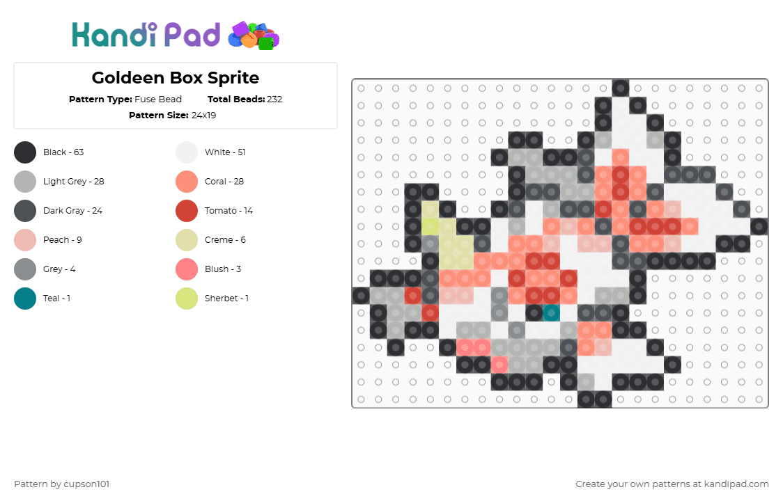 Goldeen Box Sprite - Fuse Bead Pattern by cupson101 on Kandi Pad - gray,beige,orange