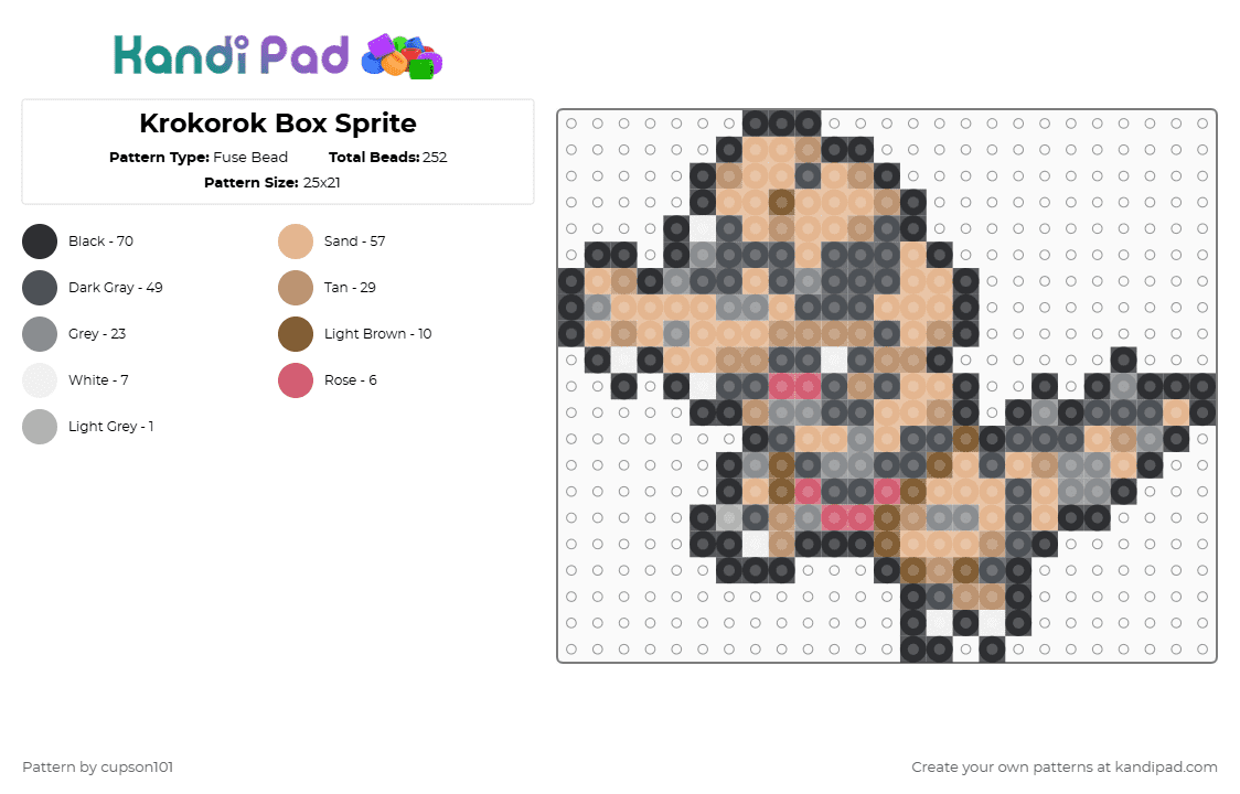 Krokorok Box Sprite - Fuse Bead Pattern by cupson101 on Kandi Pad - gray,beige