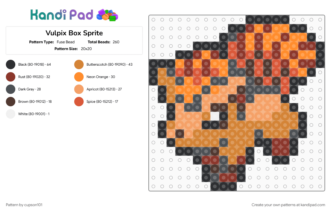 Vulpix Box Sprite - Fuse Bead Pattern by cupson101 on Kandi Pad - orange, red
