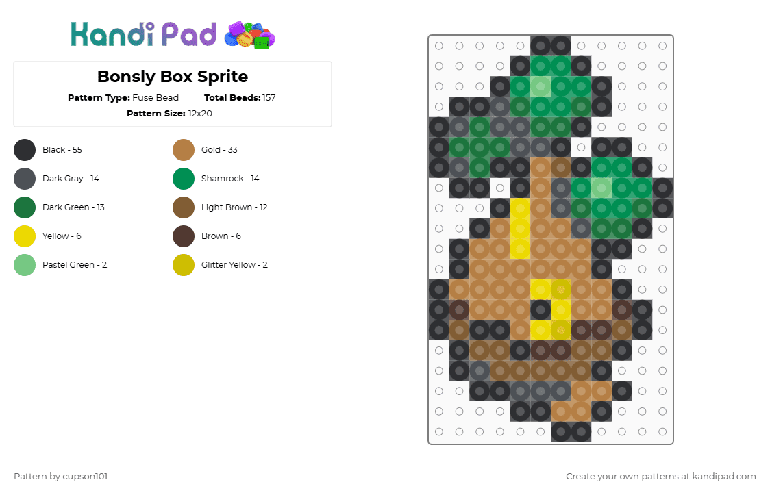 Bonsly Box Sprite - Fuse Bead Pattern by cupson101 on Kandi Pad - green,tan