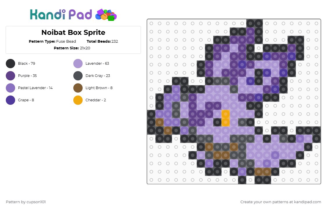 Noibat Box Sprite - Fuse Bead Pattern by cupson101 on Kandi Pad - pink,purple