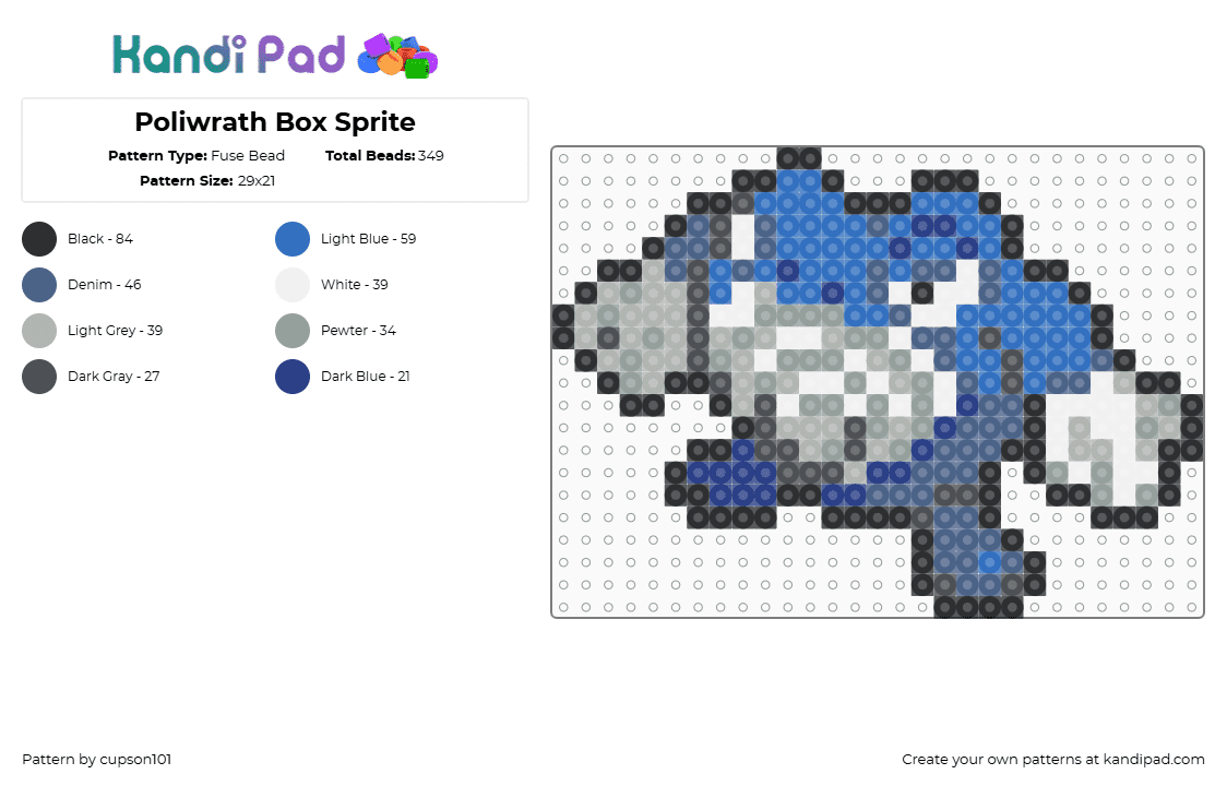 Poliwrath Box Sprite - Fuse Bead Pattern by cupson101 on Kandi Pad - blue