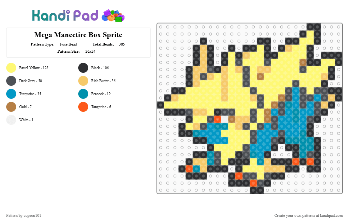 Mega Manectirc Box Sprite - Fuse Bead Pattern by cupson101 on Kandi Pad - gray, yellow