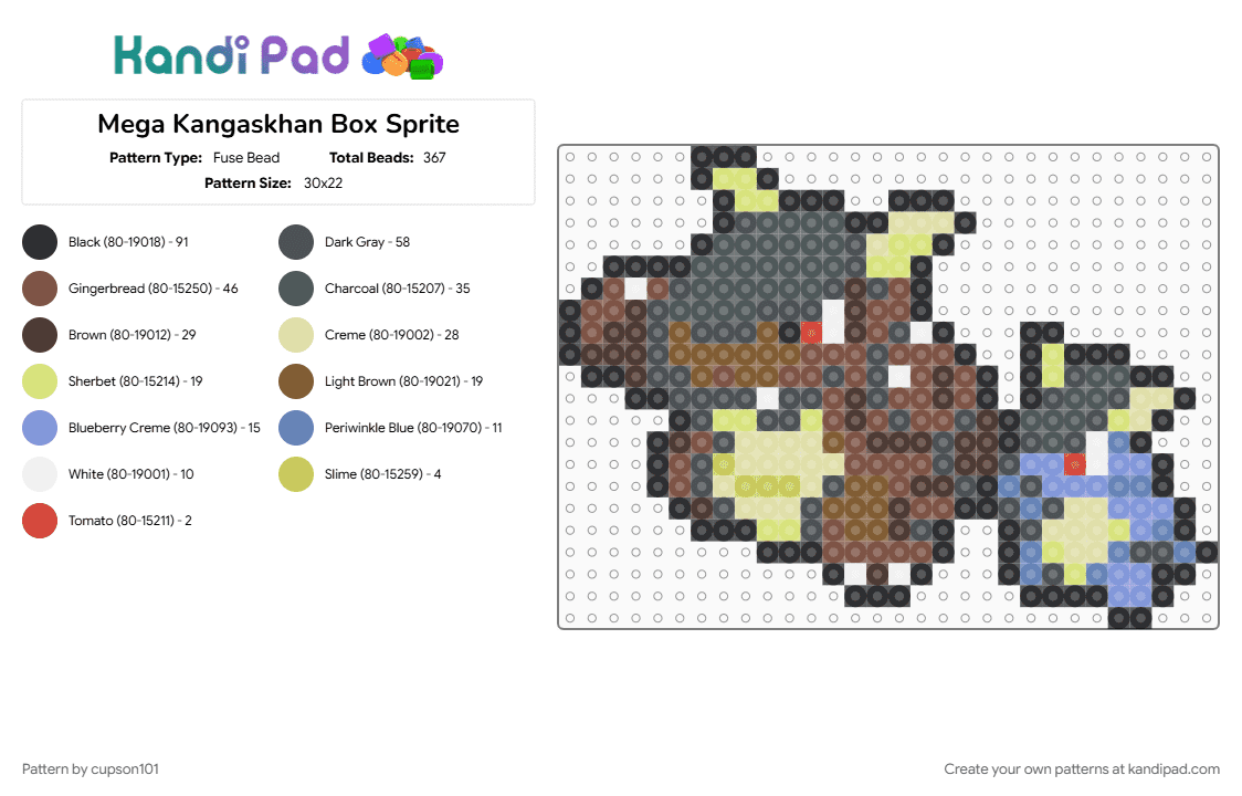 Mega Kangaskhan Box Sprite - Fuse Bead Pattern by cupson101 on Kandi Pad - colorful, gray, pink, tan, yellow