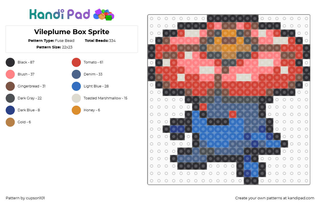 Vileplume Box Sprite - Fuse Bead Pattern by cupson101 on Kandi Pad - red,blue