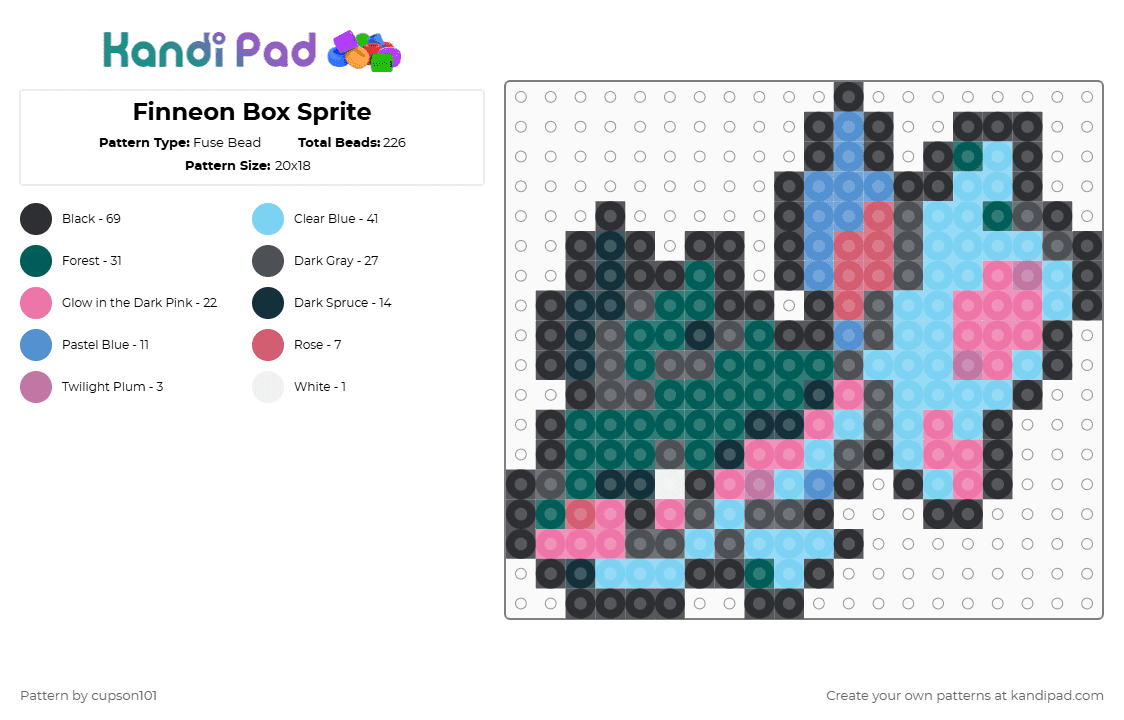 Finneon Box Sprite - Fuse Bead Pattern by cupson101 on Kandi Pad - gray,light blue