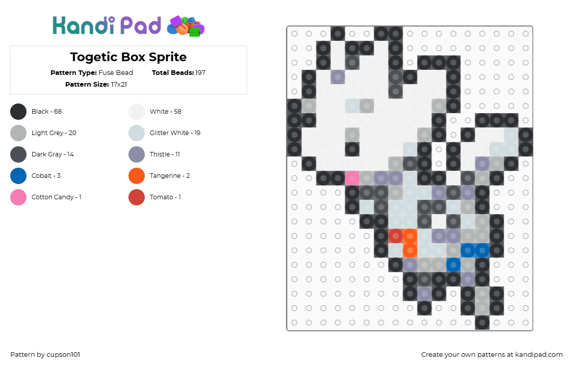 Togetic Box Sprite Fuse Bead Pattern - Kandi Pad | Kandi Patterns, Fuse ...