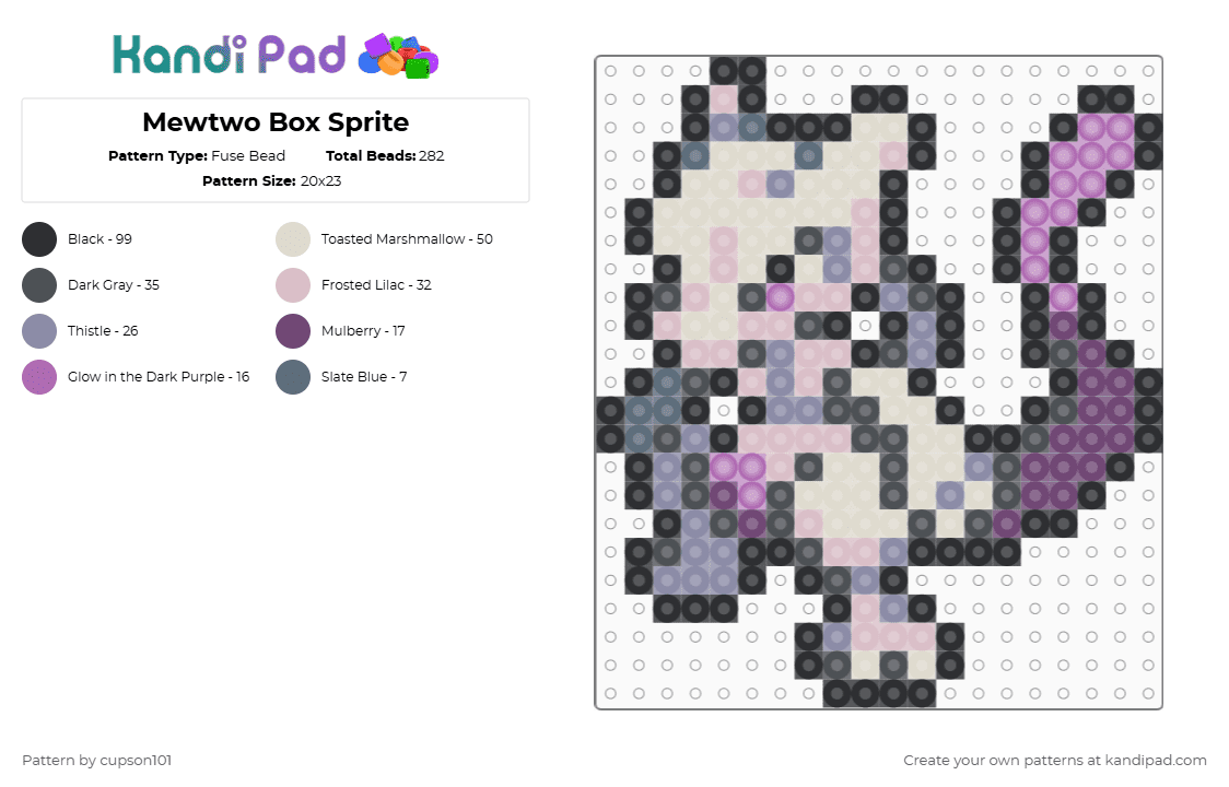 Mewtwo Box Sprite - Fuse Bead Pattern by cupson101 on Kandi Pad - gray,beige