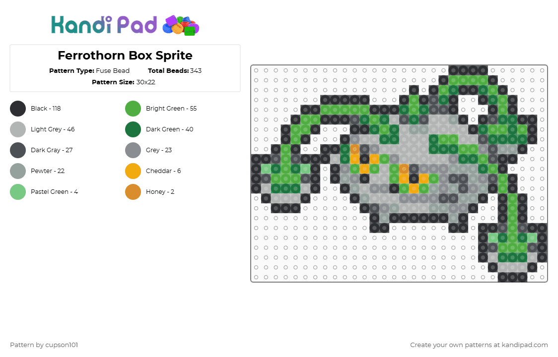 Ferrothorn Box Sprite - Fuse Bead Pattern by cupson101 on Kandi Pad - gray,beige,green