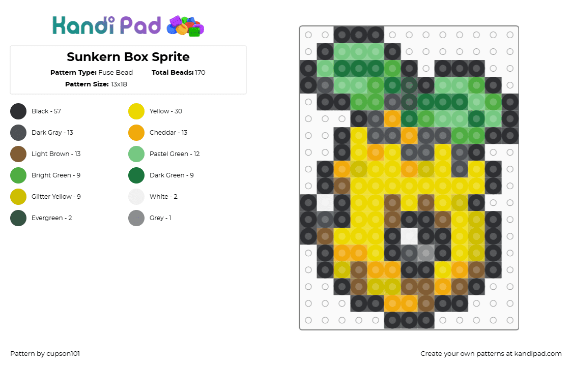 Sunkern Box Sprite - Fuse Bead Pattern by cupson101 on Kandi Pad - green,yellow
