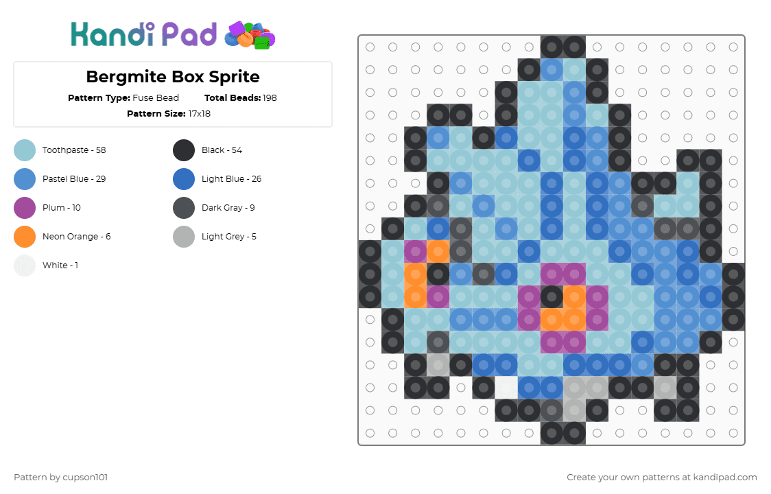 Bergmite Box Sprite - Fuse Bead Pattern by cupson101 on Kandi Pad - light blue,blue
