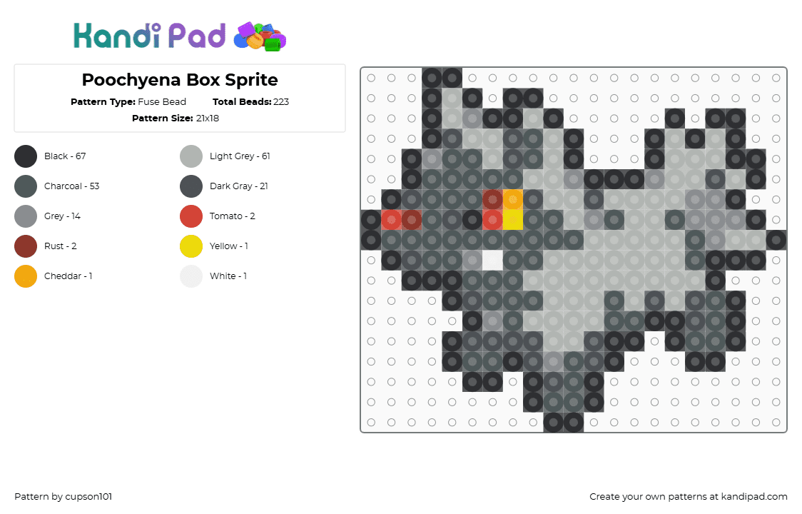 Poochyena Box Sprite - Fuse Bead Pattern by cupson101 on Kandi Pad - gray,pink,beige
