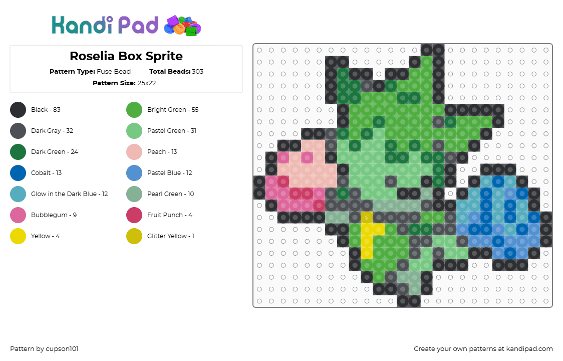 Roselia Box Sprite - Fuse Bead Pattern by cupson101 on Kandi Pad - gray,green,teal