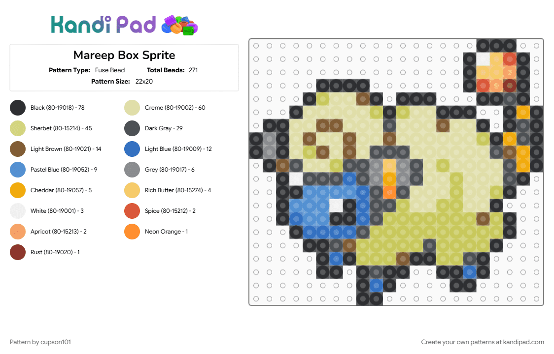 Mareep Box Sprite - Fuse Bead Pattern by cupson101 on Kandi Pad - gray, green, yellow
