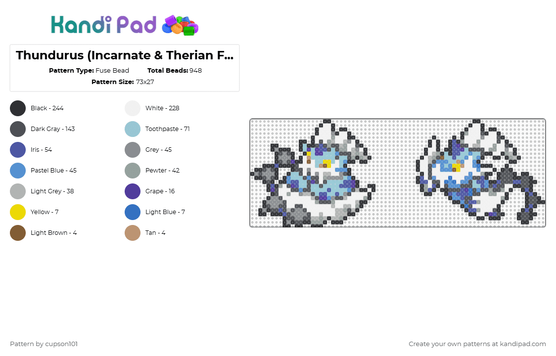 Thundurus (Incarnate & Therian Forme) Box Sprites - Fuse Bead Pattern by cupson101 on Kandi Pad - gray,purple,light blue
