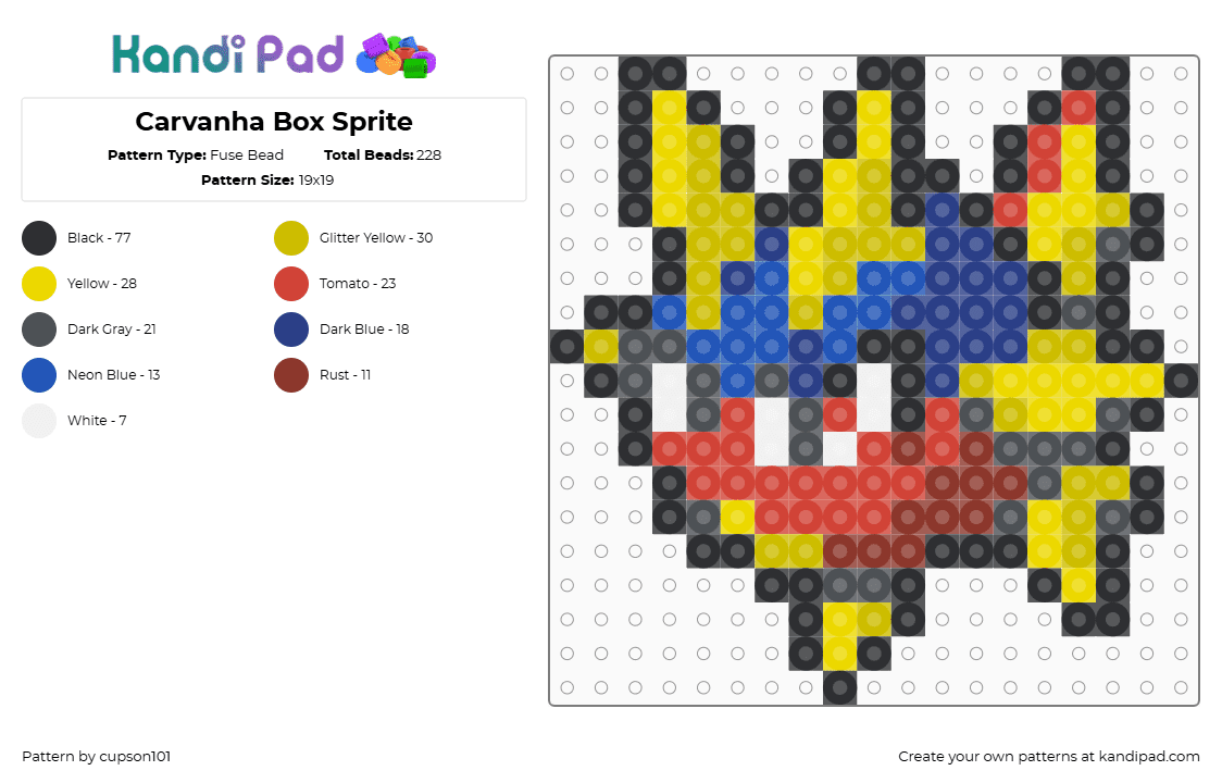 Carvanha Box Sprite - Fuse Bead Pattern by cupson101 on Kandi Pad - yellow,red