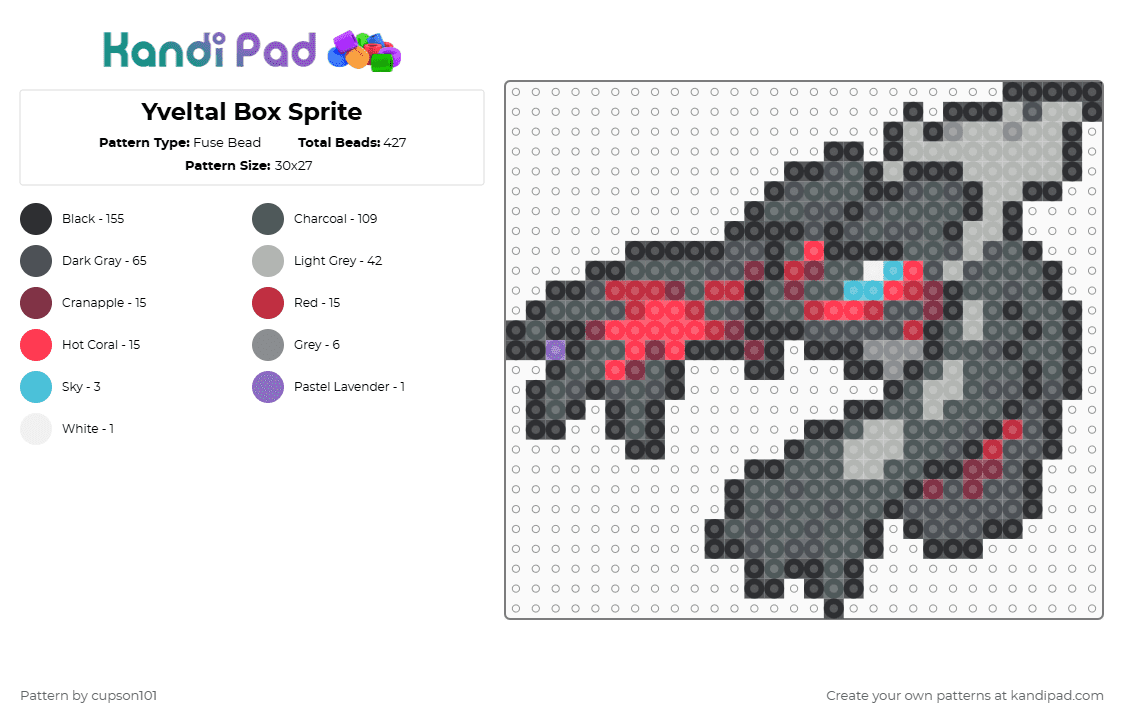 Yveltal Box Sprite - Fuse Bead Pattern by cupson101 on Kandi Pad - gray,beige,pink