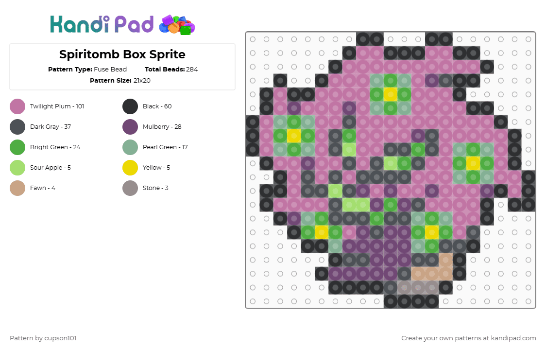 Spiritomb Box Sprite - Fuse Bead Pattern by cupson101 on Kandi Pad - gray,pink