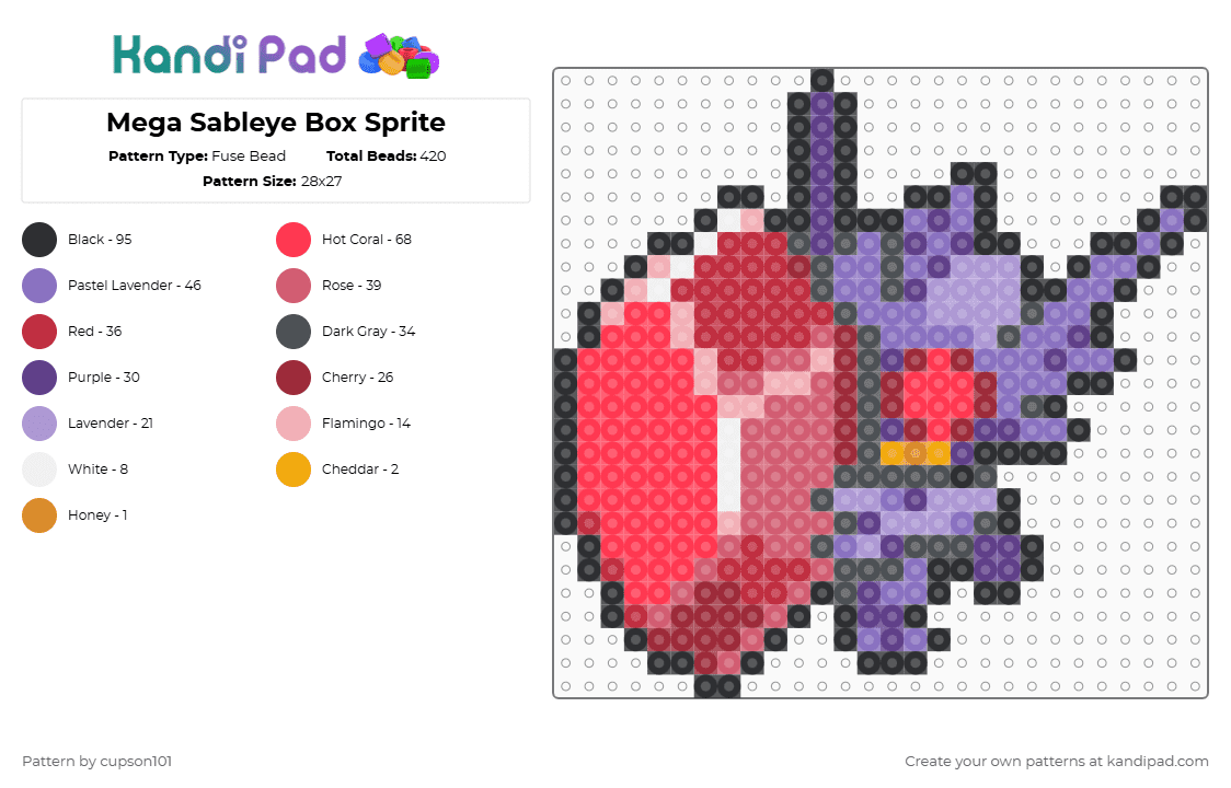 Mega Sableye Box Sprite - Fuse Bead Pattern by cupson101 on Kandi Pad - red,blue