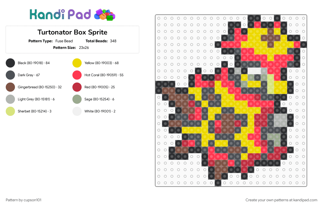 Turtonator Box Sprite - Fuse Bead Pattern by cupson101 on Kandi Pad - gray, red, yellow