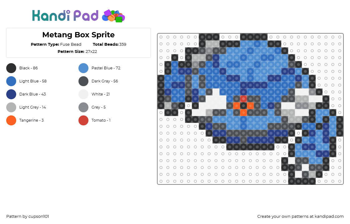 Metang Box Sprite - Fuse Bead Pattern by cupson101 on Kandi Pad - gray,blue,light blue