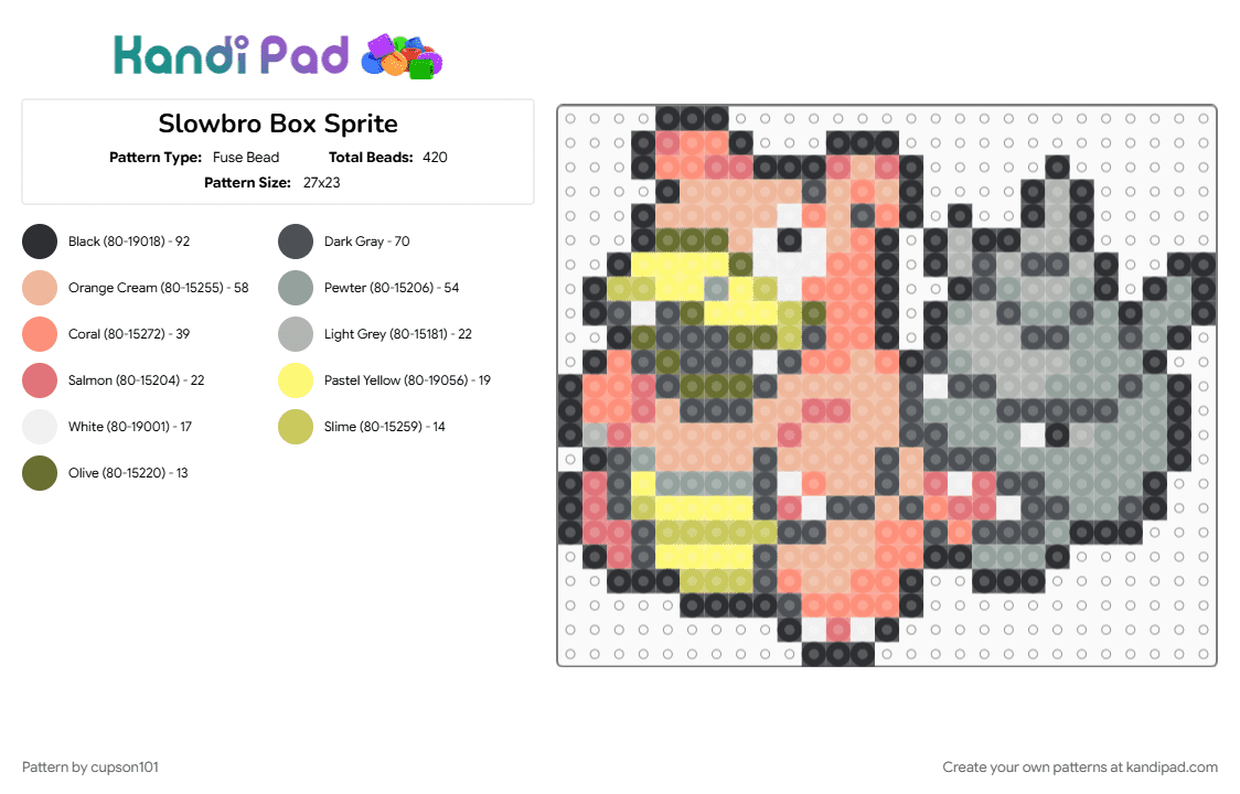 Slowbro Box Sprite - Fuse Bead Pattern by cupson101 on Kandi Pad - beige, gray