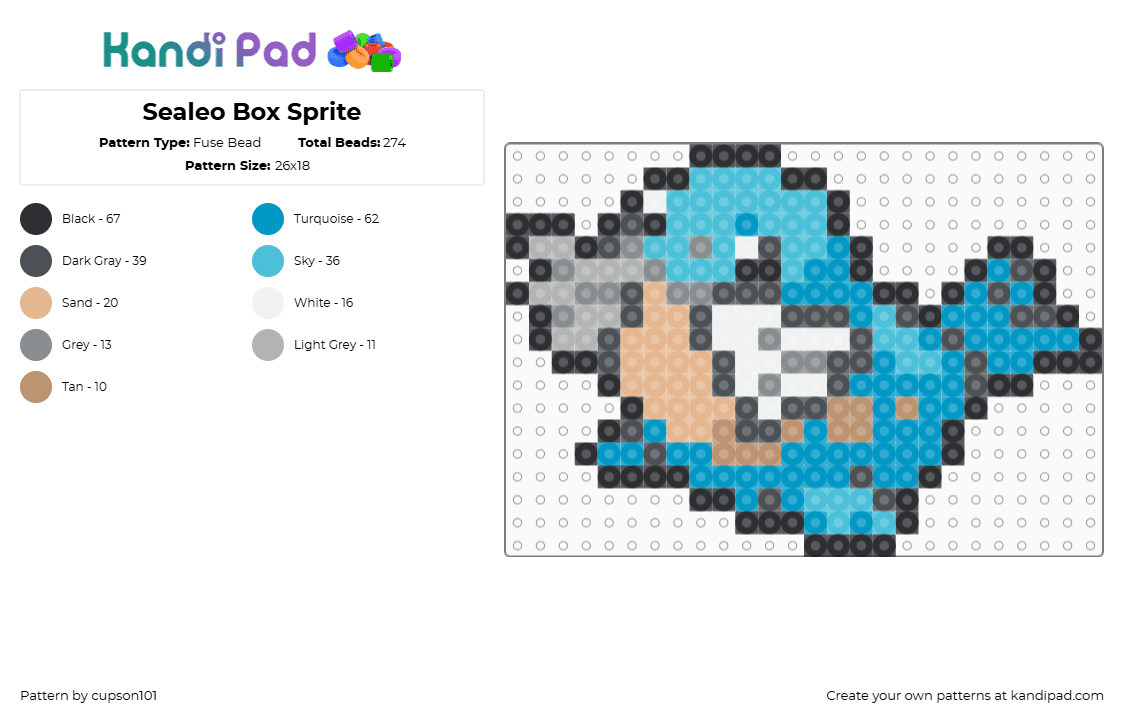 Sealeo Box Sprite - Fuse Bead Pattern by cupson101 on Kandi Pad - light blue