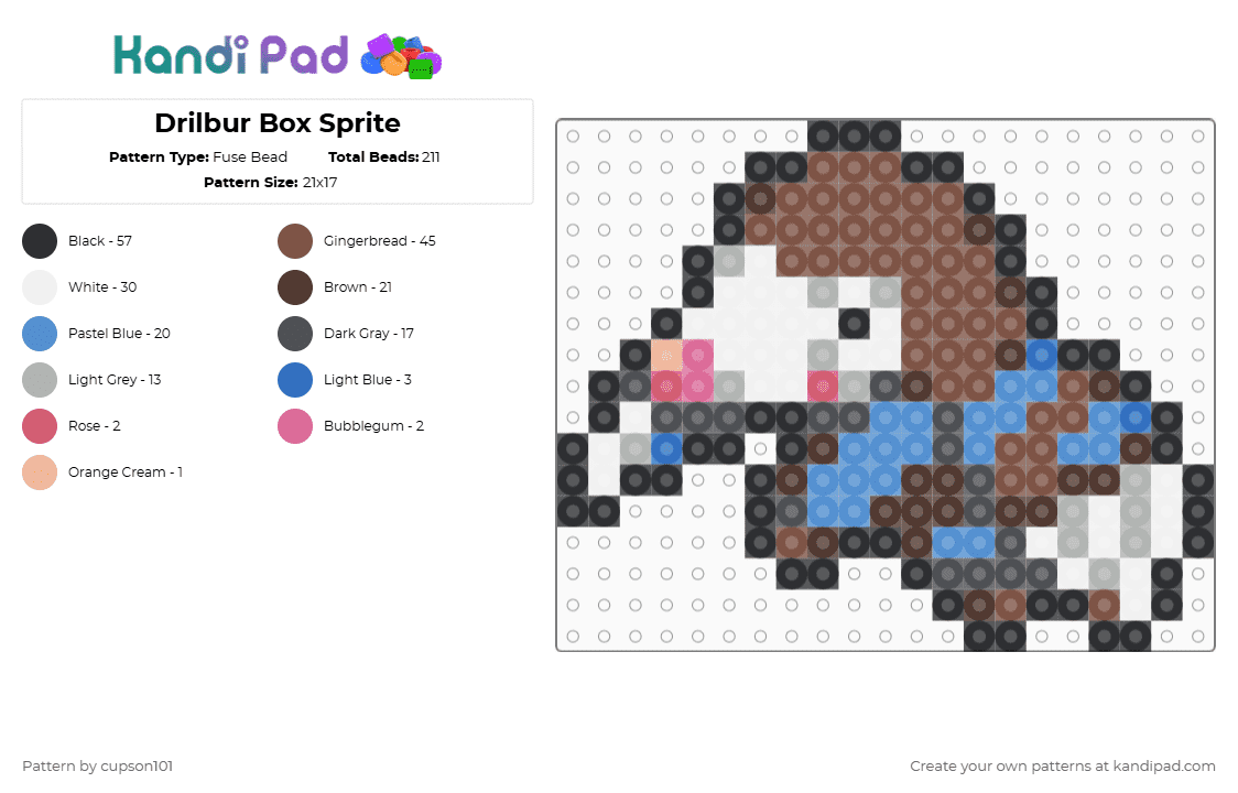 Drilbur Box Sprite - Fuse Bead Pattern by cupson101 on Kandi Pad - brown,light blue,colorful