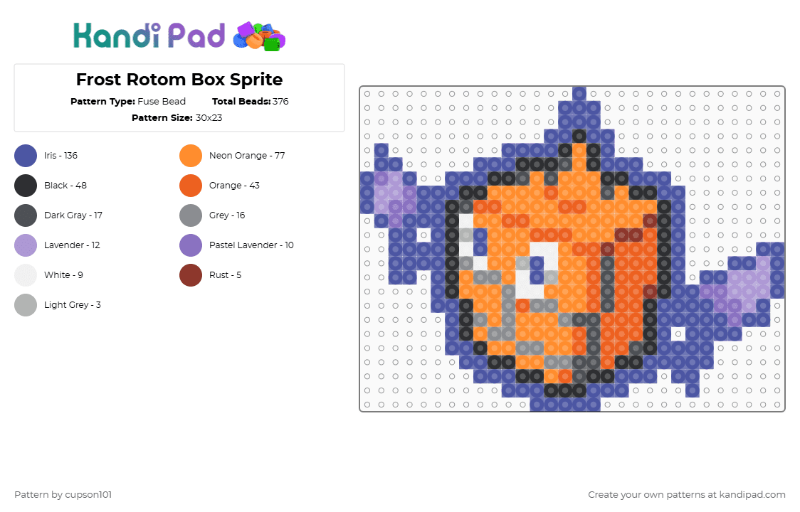Frost Rotom Box Sprite - Fuse Bead Pattern by cupson101 on Kandi Pad - orange,purple