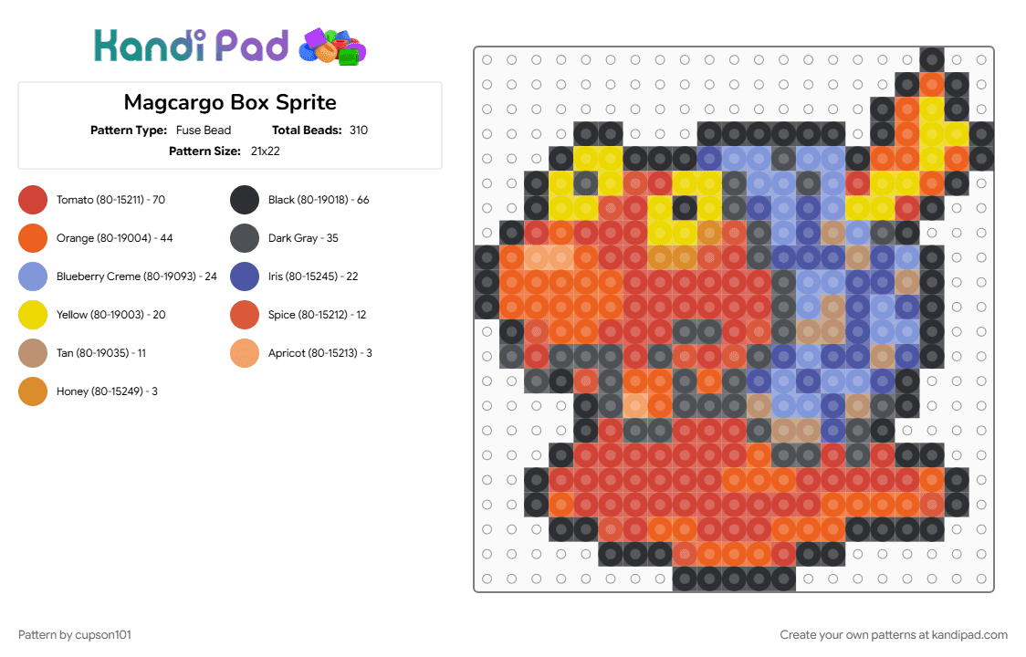 Magcargo Box Sprite - Fuse Bead Pattern by cupson101 on Kandi Pad - gray, orange, red