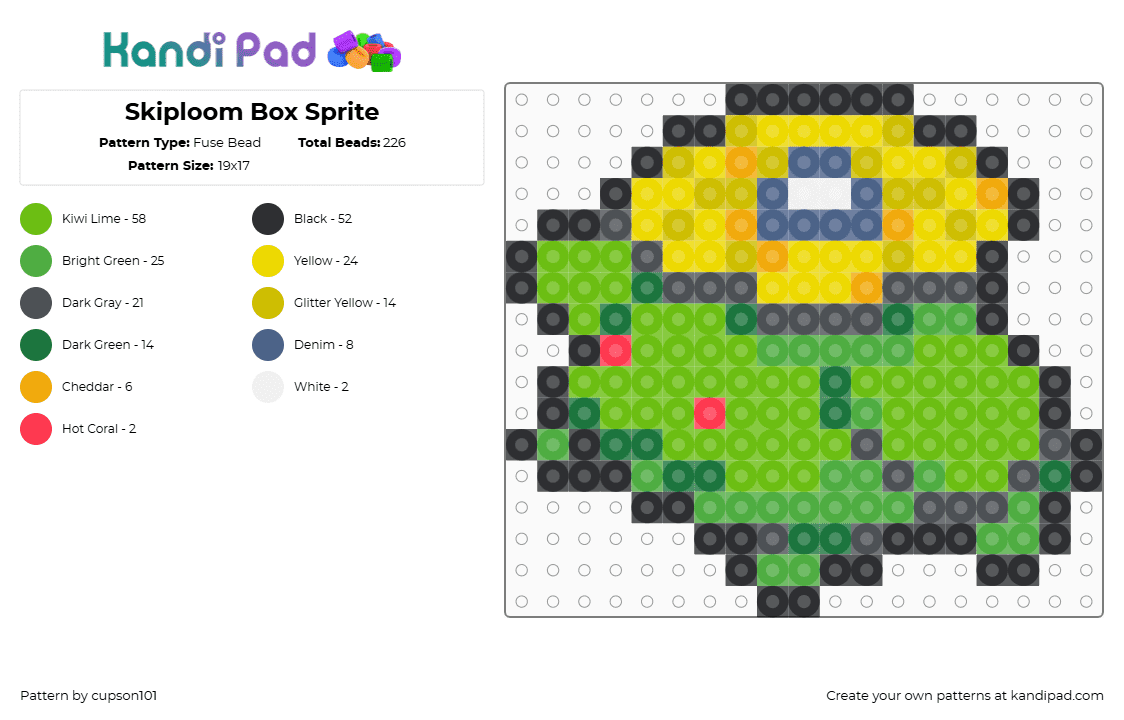 Skiploom Box Sprite - Fuse Bead Pattern by cupson101 on Kandi Pad - yellow,green