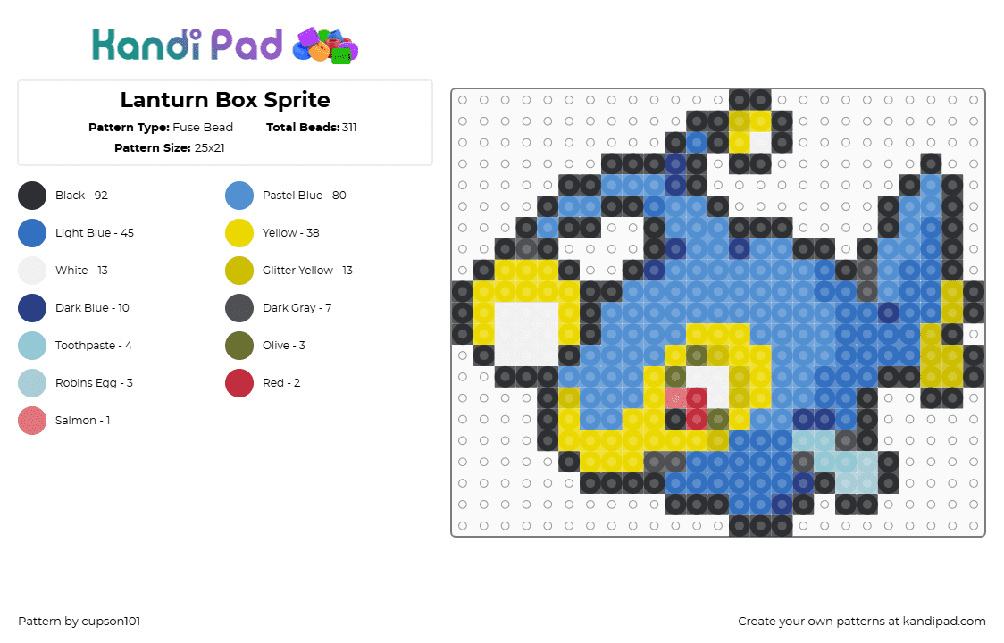 Lanturn Box Sprite - Fuse Bead Pattern by cupson101 on Kandi Pad - yellow,light blue,blue