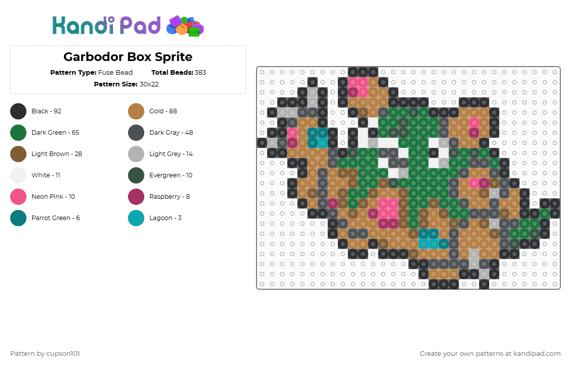 Garbodor Box Sprite - Fuse Bead Pattern by cupson101 on Kandi Pad - gray,green,tan