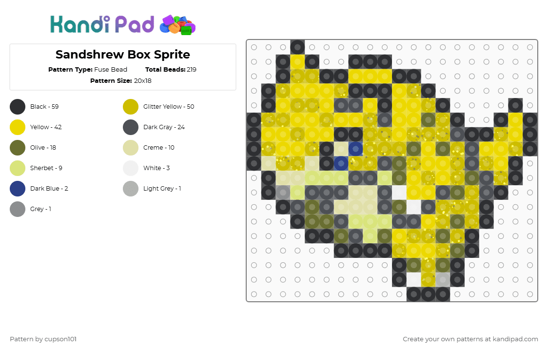 Sandshrew Box Sprite - Fuse Bead Pattern by cupson101 on Kandi Pad - yellow