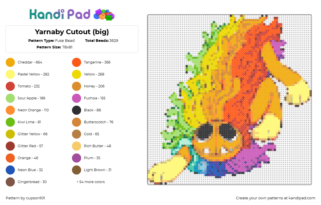 Yarnaby Cutout (big) - Fuse Bead Pattern by cupson101 on Kandi Pad - 