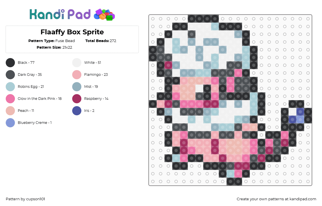 Flaaffy Box Sprite - Fuse Bead Pattern by cupson101 on Kandi Pad - gray,light blue,pink,beige