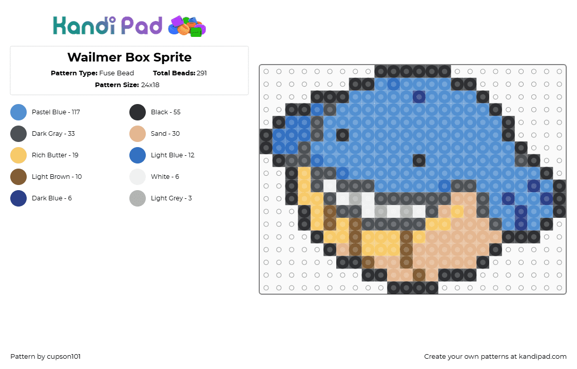 Wailmer Box Sprite - Fuse Bead Pattern by cupson101 on Kandi Pad - light blue