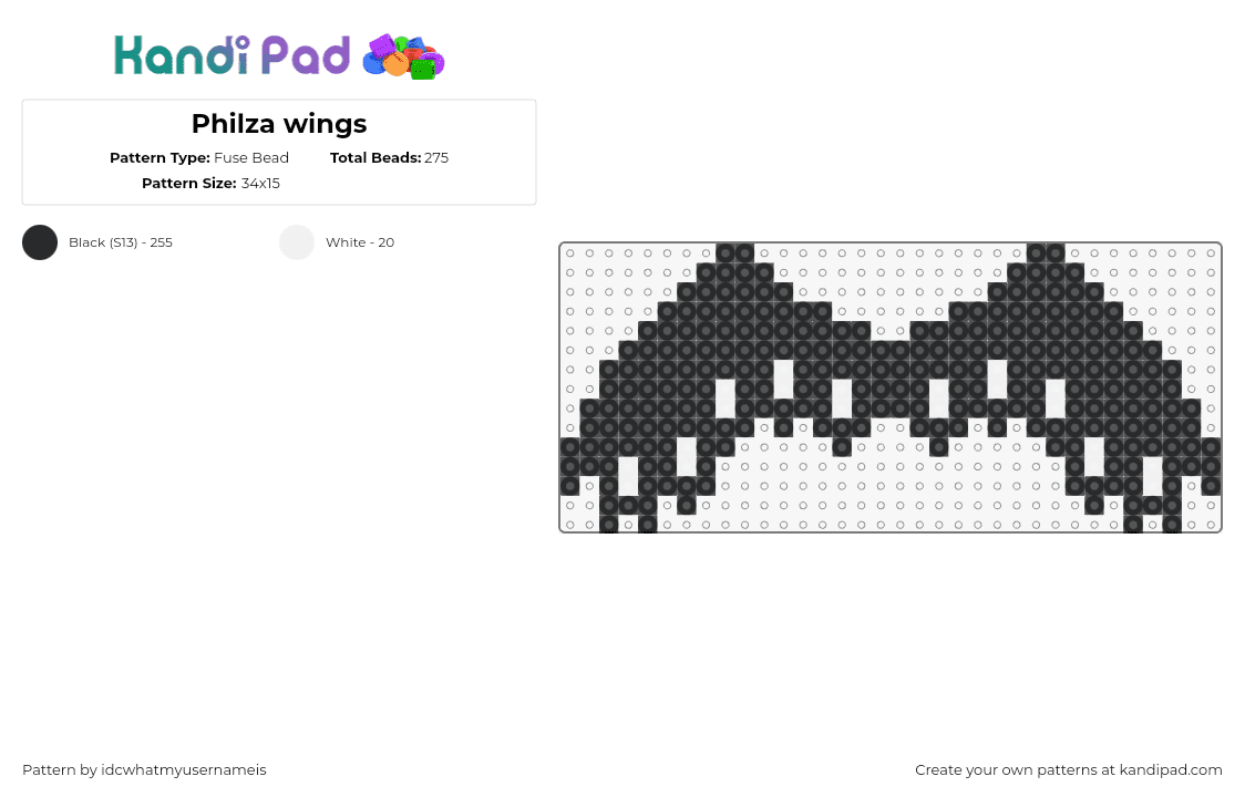 Philza wings - Fuse Bead Pattern by idcwhatmyusernameis on Kandi Pad - philza,wings,streamer,youtube,twitch,minecraft,black